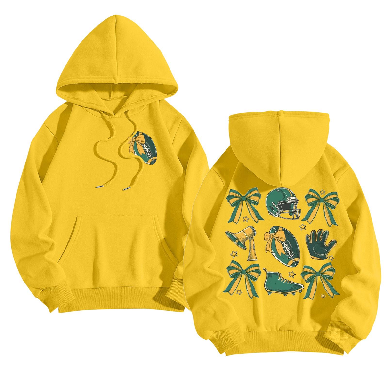 

Толстовки для девочек-подростков с длинным рукавом и принтом букв, повседневные графические толстовки с капюшоном, пуловер с завязками, симпатичная толстовка большого размера XL жёлтый