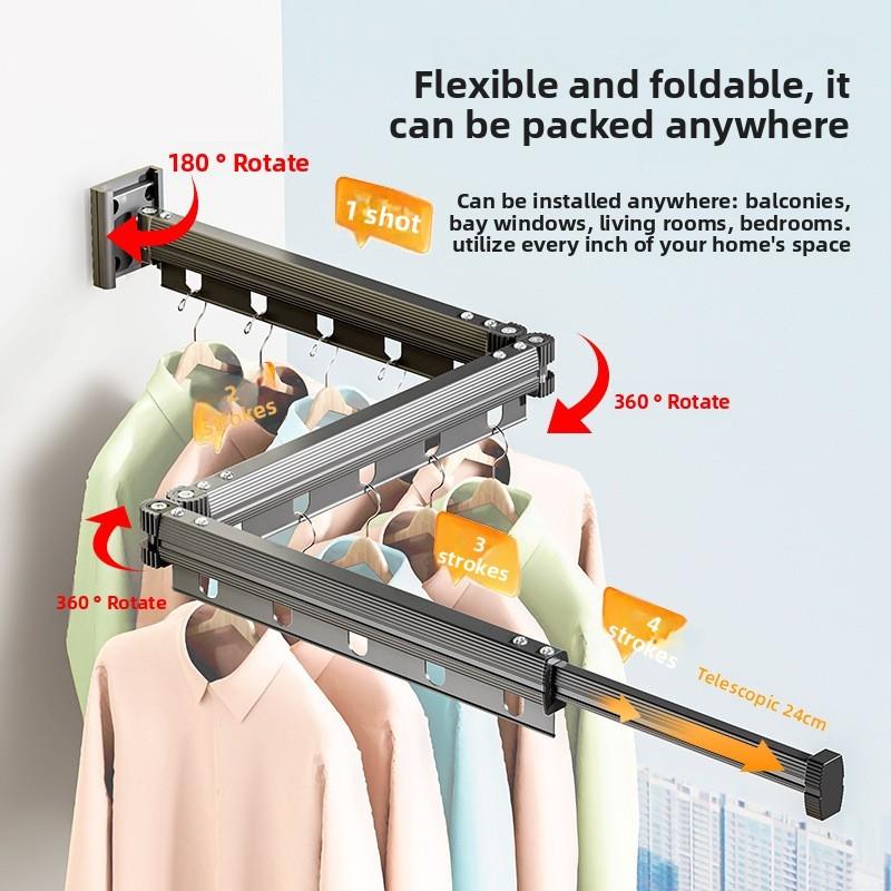 Modern Aluminum Alloy Wallmounted Folding Clothes Drying Rack With Extendable Rod For Indoor And Balcony Use