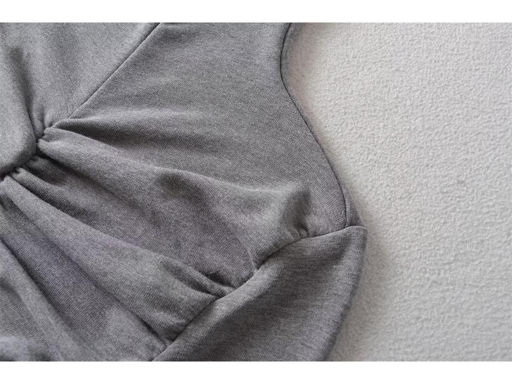 High Neck Pleated Design Waist-Cinching Long Sleeve T-Shirt for Women - Autumn/Winter