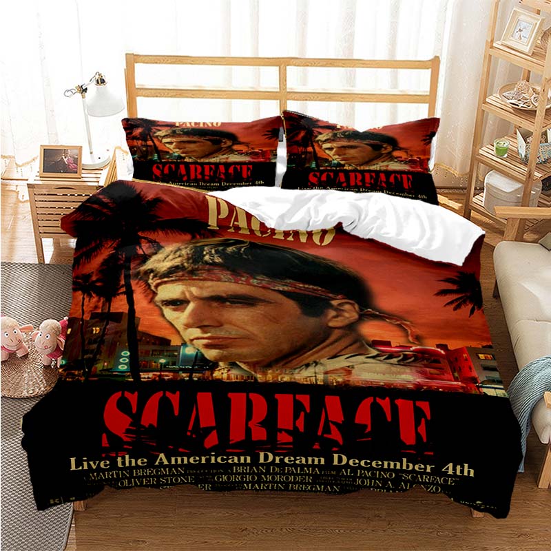 Tony Montana Scarfaces Bedding Set Boys Girls Twin Queen Size Duvet Cover Pillowcase Bed Kids Adult Home Textileextile
