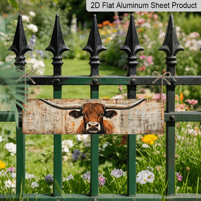 2D Flach - Retro Longhorn Metallwandschild - Langlebiges Westliches Ranch Aluminium Dekoratives Schild, 3,93 x 15,74 Zoll, Bauernhaus Stil Büro Zuhause Hängend