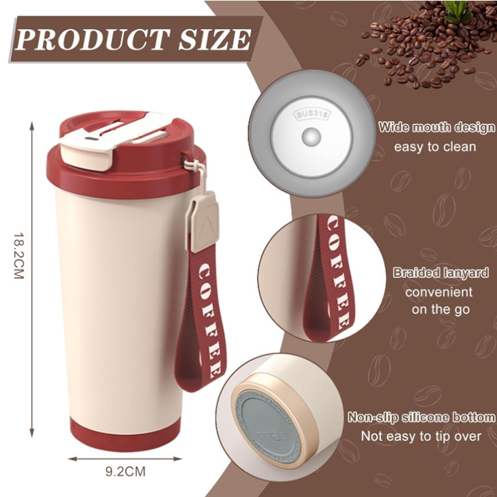 530ml 316 Stainless Steel Thermos Coffee Cup Ceramic Liner Vacuum Insulated Cup with Straw Cold and Hot Tumbler Travel Car Mug