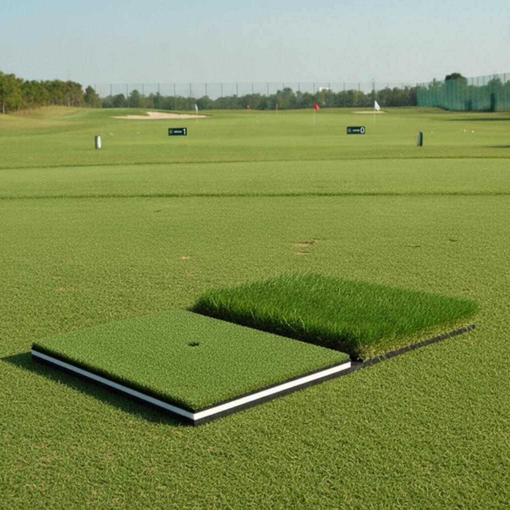 Foldable Golf Hitting Mat Tee Hole Dual Turf Layered Base Practice Tool