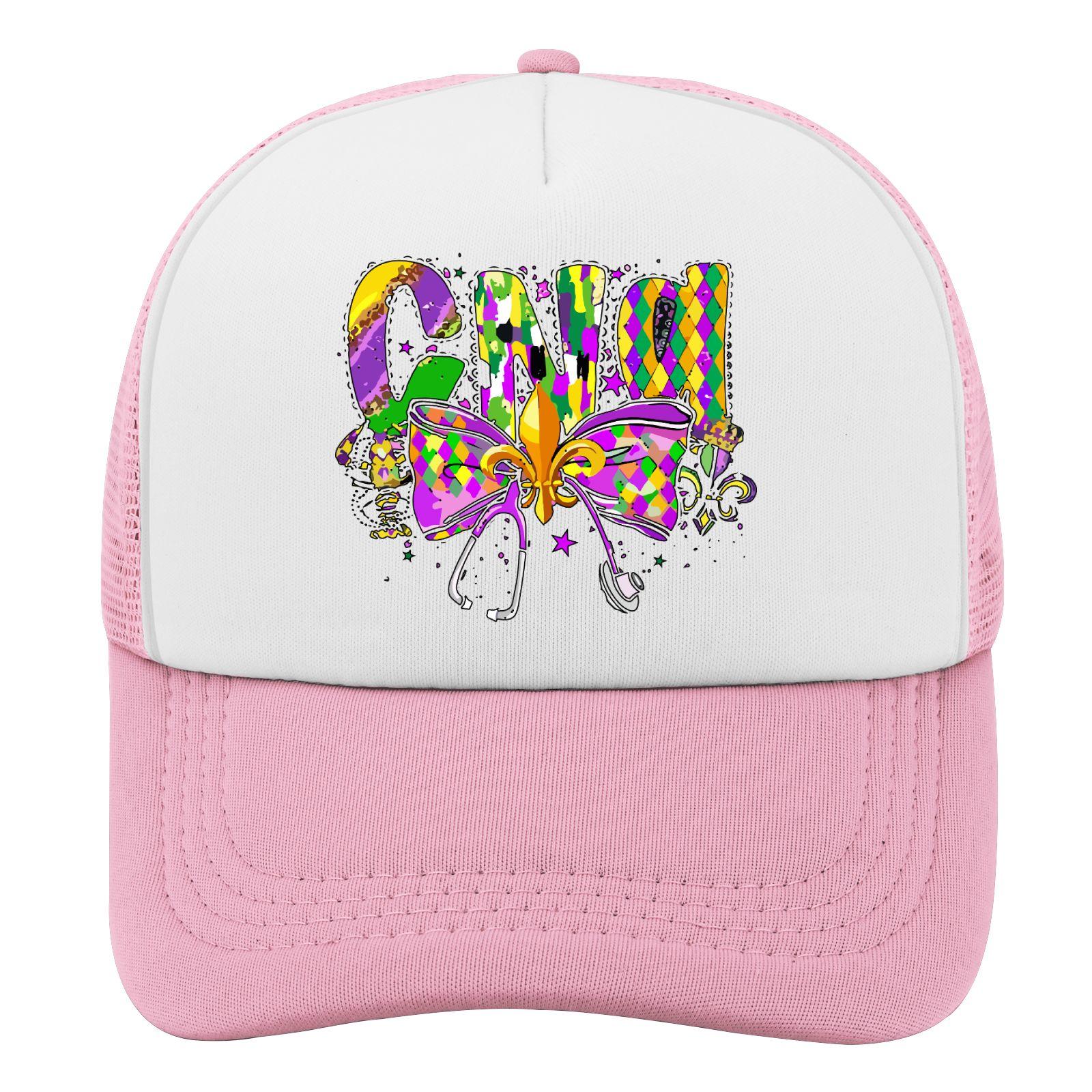 Mardi Gras CNA Nurse Bow Fleur De Lis Trucker Hat Unisex Polyester Adjustable Casual Cap One Size