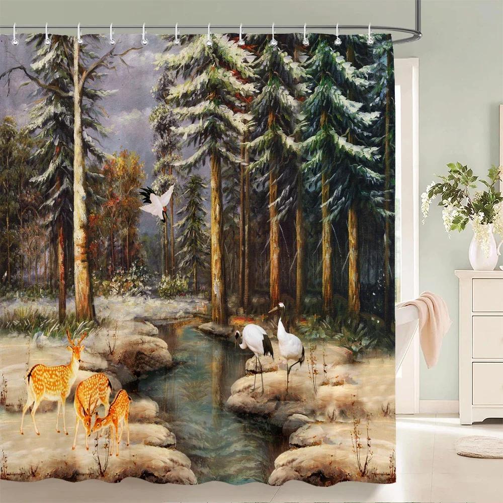 3D European Town Rural Forest Landscape Printing Bathroom Waterproof Shower Curtain Polyester Curtain Home Decoration Curtains