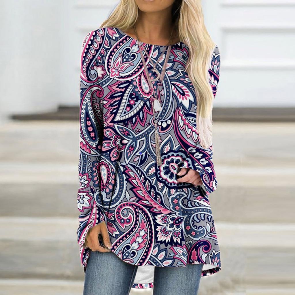 Paisley Pattern T-Shirts Boho 3D Print Women Fashion Streetwear Long Sleeve T Shirt Oversized Tunic Tees Tops Female Clothing