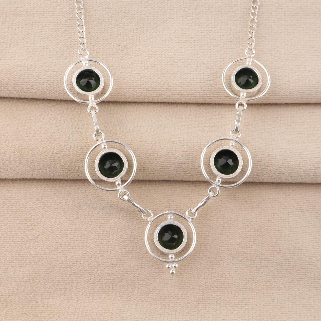 Green Tourmaline Gemstone Silver Necklace, 925 Sterling Silver Pretty Homemade Necklace, October Birthstone Gift, RN-2-12