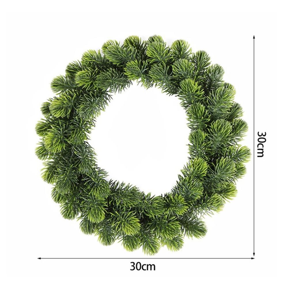 Round Green Artificial Wreath Christmas Garland for Front Door Outside Decor