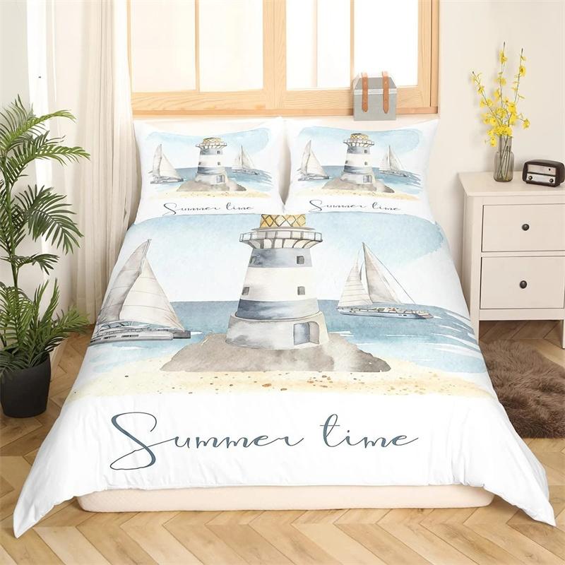 Summer Beach King Queen Duvet Cover Blue Ocean Fish Bedding Set Hawaiian Sea Palm Trees Quilt Cover Marine Life Comforter Cover