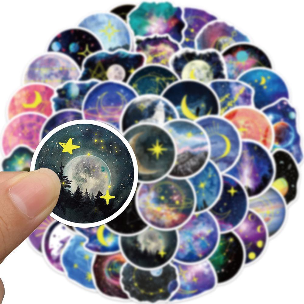10/50pcs Beautiful Moon Planet Stickers Moonlight Starry Sky Galaxy Graffiti Stickers for DIY Luggage Laptop Skateboard Motorcycle Bicycle Sticker