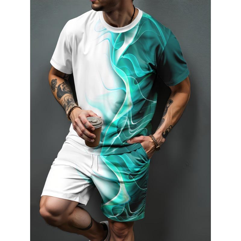 Heren Zomer Casual T-shirt en Korte Broek Set Verloop Letterpatroon Sportieve Tweedelige Set Stedelijke Mode Casual Trend Set