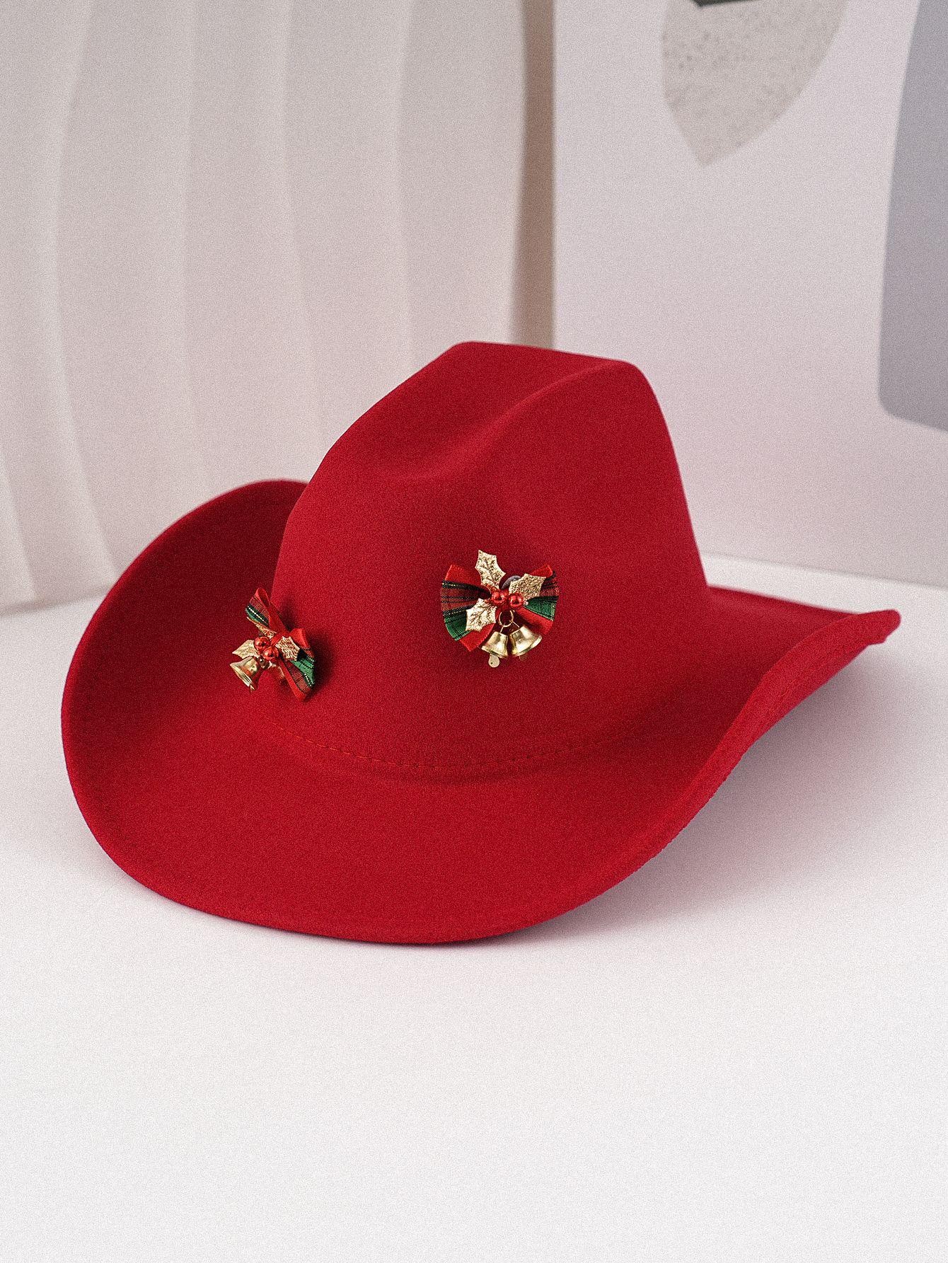 

Red Cowboy Hat Christmas Wreath with Iron Bell Decoration M (56-58cm)