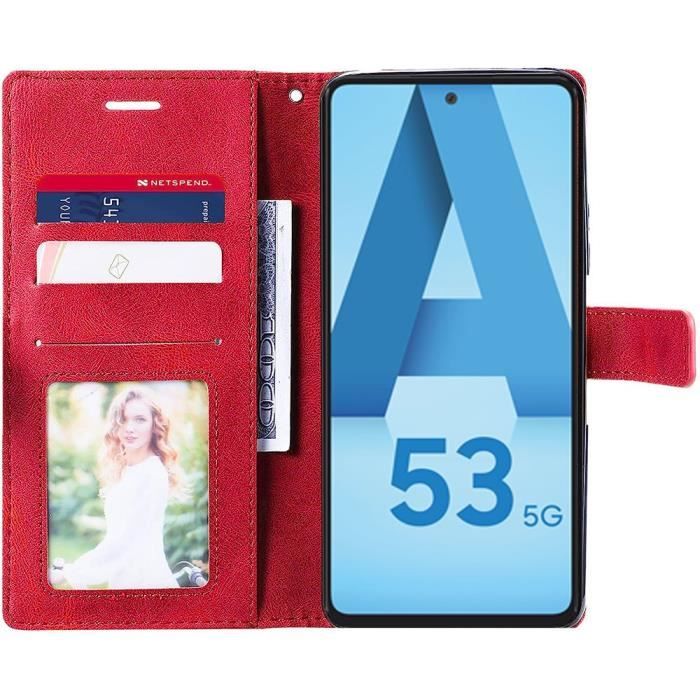 Coque - Samsung - Galaxy A53 5G - Cuir PU Rétro - 2 Verres Trempés - Support Réglable