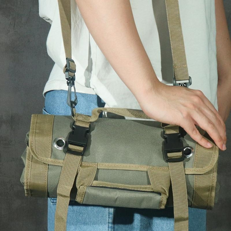 Werkzeugrolle Tasche Leinwand Werkzeugtasche Aufrollbare Tasche Kleine Werkzeugtasche mit 4 Reißverschlusstaschen Verschleißfeste Werkzeug-Transporttasche Werkzeug