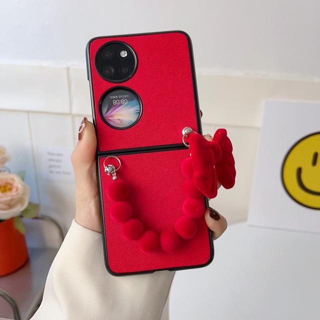 

Симпатичные чехлы для телефонов с браслетом и красным бантом для Huawei P50, карманный чехол из искусственной кожи, жесткий чехол для ПК, чехол для Huawei P50pocket Fundas For HW P50Pocket красный