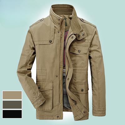 Plus Size Spring and Autumn Men's Casual Jacket Pure Cotton Stand Collar Men's Coat Washed Outdoor Coat