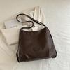 Large Capacity Vintage Style Faux Leather Bucket Bag Simple Solid Color Commuter Shoulder Crossbody Bag