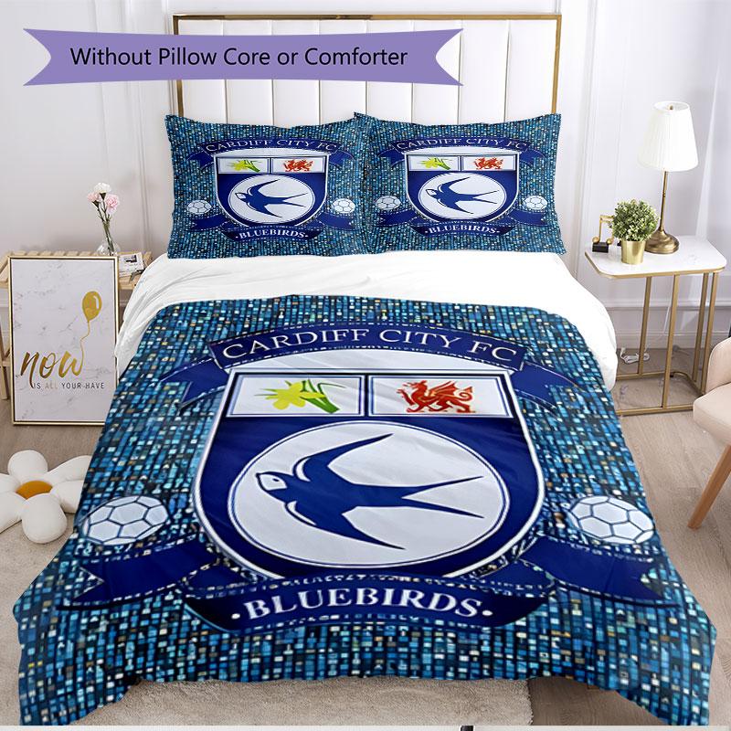 Parure de lit 3 pièces avec housse de couette (1*Housse de couette + 2*Taie d'oreiller, sans noyau), Ensemble de literie doux pour toutes les saisons Cardiff City FC, Décoration de chambre à coucher à domicile Cadeau