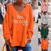 European and American Amazon Unique Street Fashion Loose Casual Solid Color Letter Print V-neck Sweater for Women