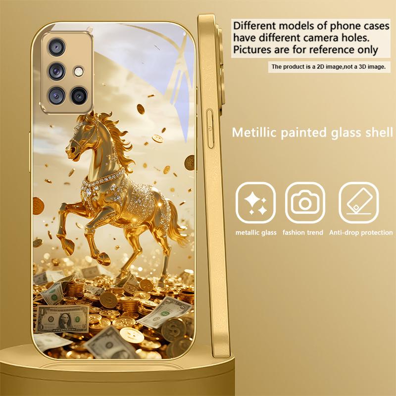 A Lovely Golden Steed For Samsung A50 A51 A52 A53 A54 A55 A56 14 15 13 16 26 31 32 33 34 35 70 71 72 73 Golden Glass Phone Case