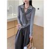 Women's Grey Striped Slim-Fit Long Sleeve Sweater, Autumn 2025 Collection