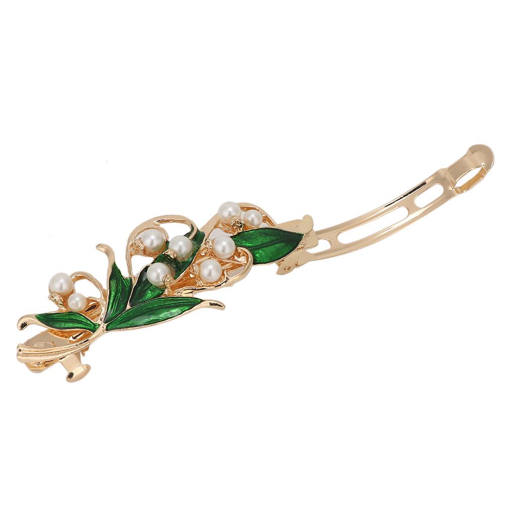 

Women Faux Pearl Green Floral Pattern Hair Accessories Hairpin Decoration JewelryHairpin