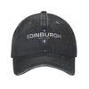 Edimburgo Scozia Regno Unito Cappellino da Baseball Non Strutturato Denim Usurato Bandiera UK Cappellino da Sole Unisex Allenamenti Cappello Regolabile
