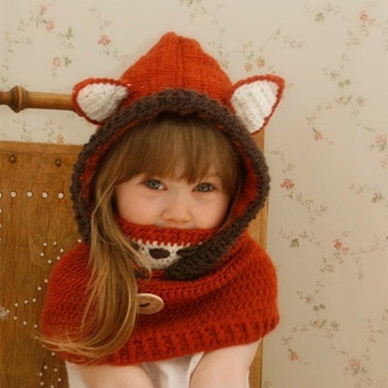 Autumn and Winter New Children's Hats, Capes, Masks, Fox Wool Hats, Shawls, Thermal Ears, Animal Knitting