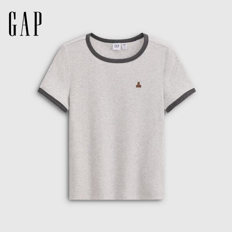 GAP Women s Bear Embroidery Contrast Trim Short Sleeve T-Shirt L