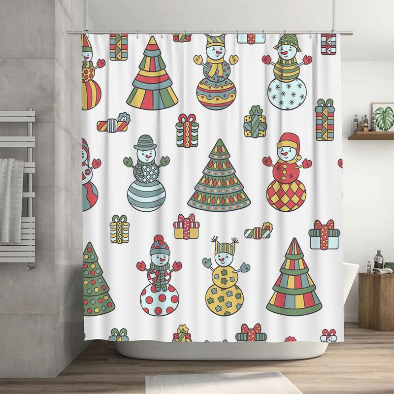 

Tu Cute Snowman Christmas Shower Curtain Waterproof Holiday Festive Bathroom Decor Set Holiday Decor Bathroom Set Christmas Deco W60H190(CM)-1 Pcs