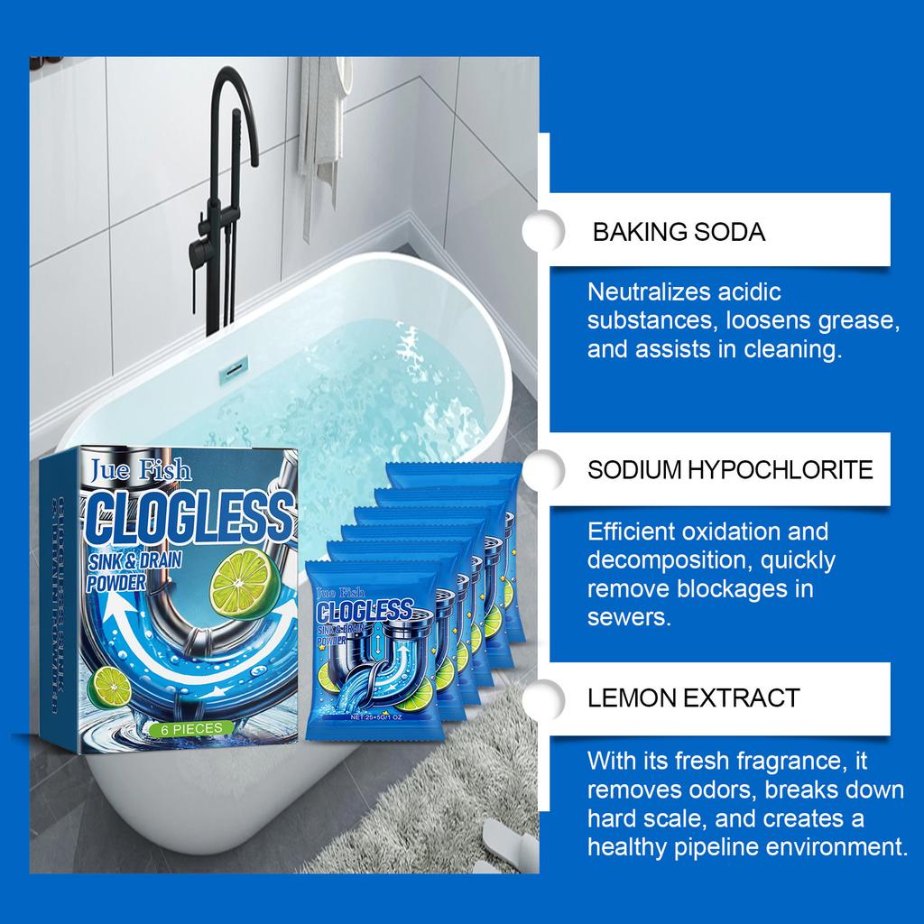 Jue-Fish Pipe Unclogging Powder Clean Dissolve Open Sewer Drain Powder Oil Clogging Deodorizing Powder
