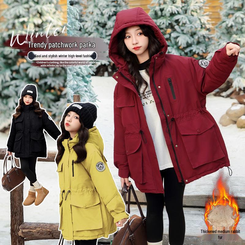 Girls' Fleece-Lined Cotton Parka - 2025 New Style