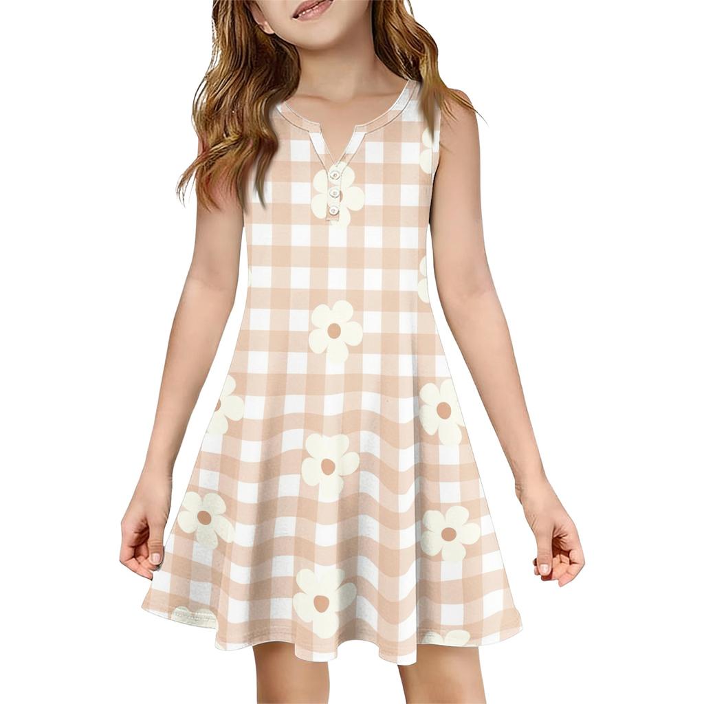 Girl Summer Dress Color & Print Sleeveless Dress With Pocket Casual Dress Sleeveless Party Dress