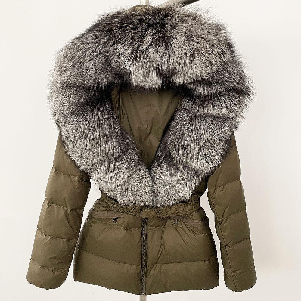 OFTBUY Winter Jacket Women's Real Raccoon Fox Fur White Duck Down Coat Thick Warm