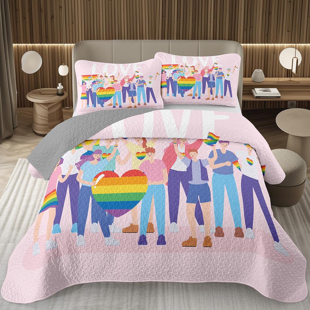 Rainbow Bedspread Queen/Full People Celebrating International Day for LGBT Community Quilt Set Colorful Rainbow Striped Coverlet