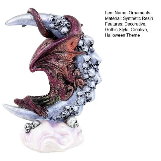 Yousheng Dragon Skull Moon Figurine, Gothic Style Sculpture Ornament for Home Desktop Party Decor, Halloween Creative Dragon Statue