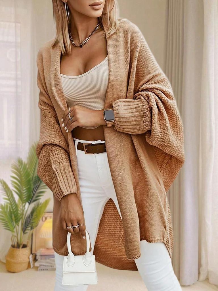 Women's Oversized Long Cardigan Sweater Open Front Batwing Sleeve Fall Knitwear