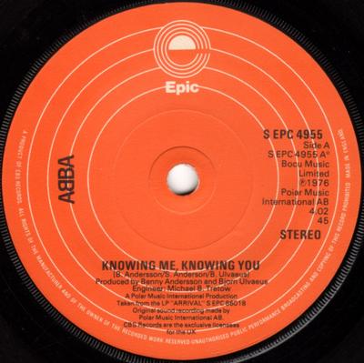 7inch Record ABBA  Knowing Me Knowing You SEPC4955 Epic 1977 UK Pop Used