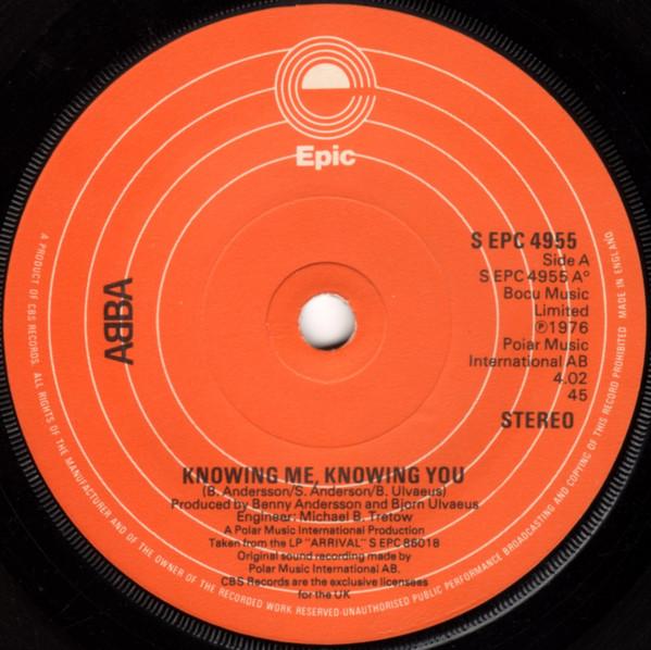 7inch Record ABBA  Knowing Me Knowing You SEPC4955 Epic 1977 UK Pop Used