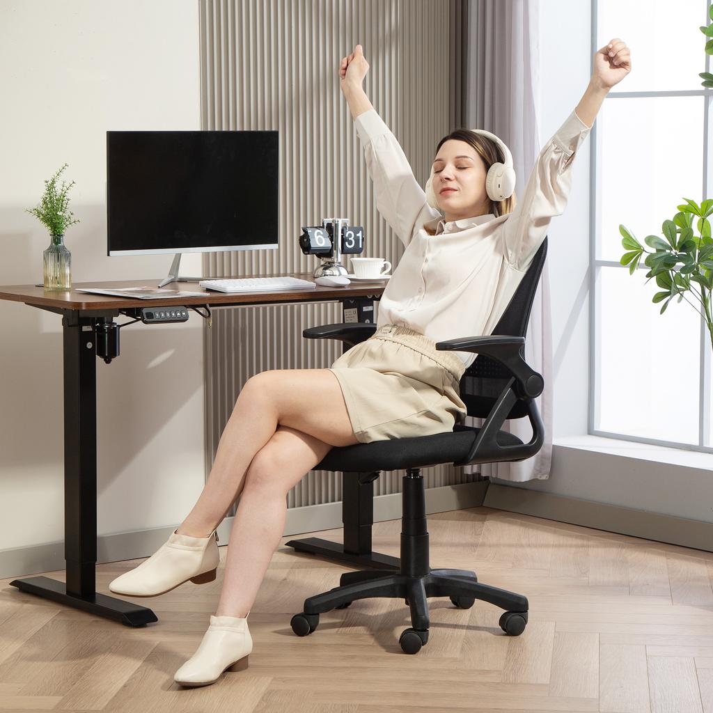 Breathable Mesh Office Chair, Ergonomic Swivel Chair with Folding Armrests and Lumbar Support, Black