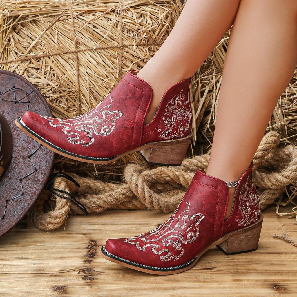 Stivaletti Western da Cowboy Ricamati da Donna Europei e Americani con Tacco Chunky e Punta Appuntita a Taglio a V (Moda 2026)