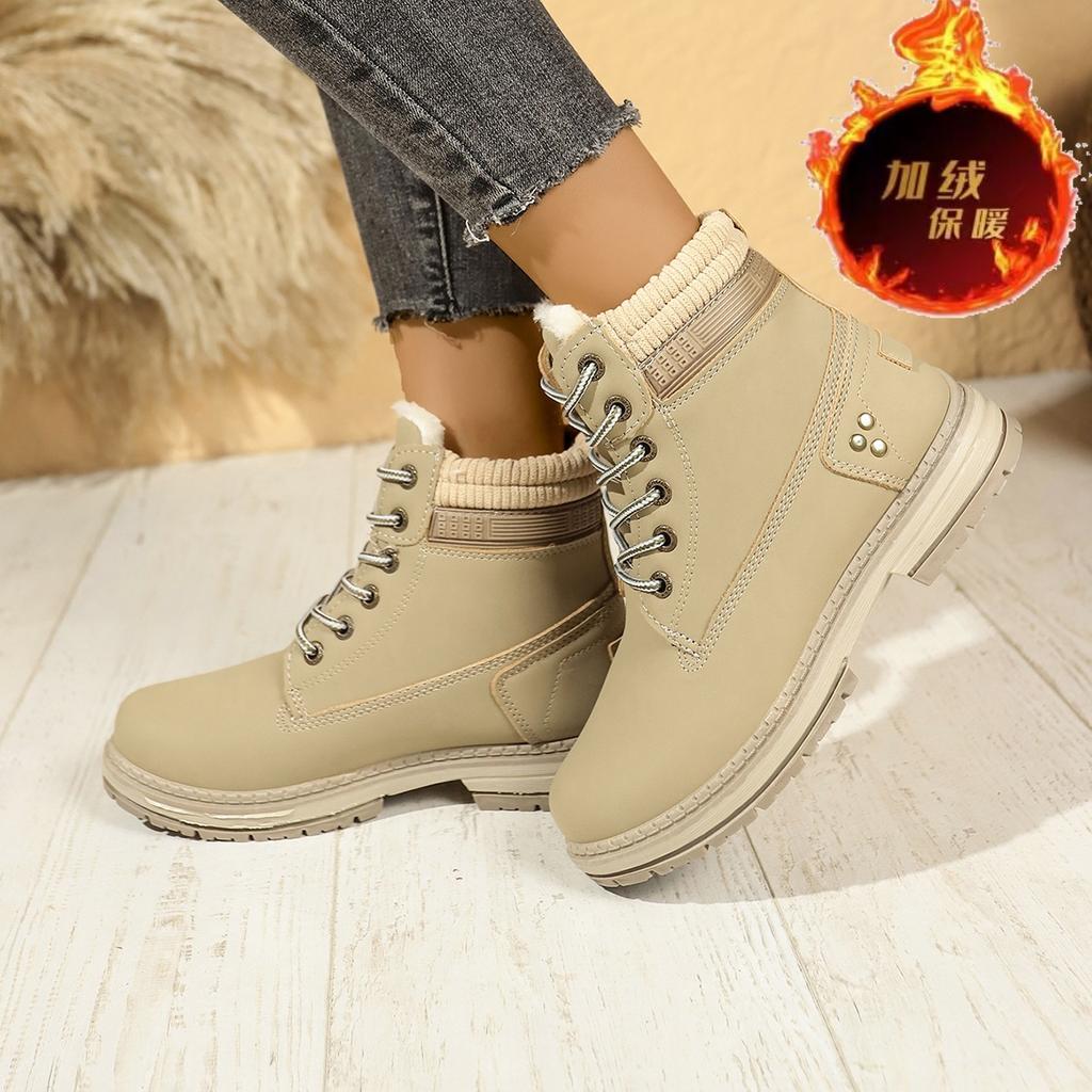 New Velvet Women's Martin Boots British Casual Large Size Flat-bottomed Warm Short Boots Non-slip Women's Shoes