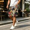 Men's Casual Corduroy Drawstring Shorts Hawaiian Style Floral Dog Print Lightweight Comfortable Fit Summer Beachwear