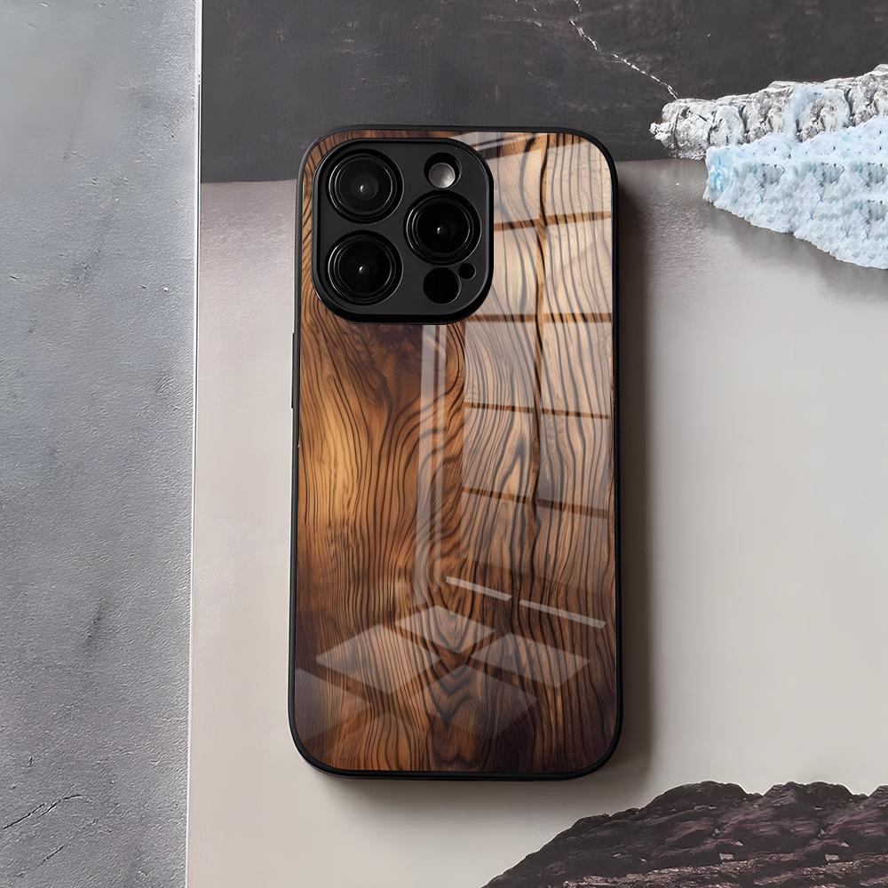 

Natural Art Wood Phone Case For IPhone 17 Air 16 E Pro Max 15 14 13 Mini 12 Pro 11 Max Plus Black Glass Cover iPhone 11