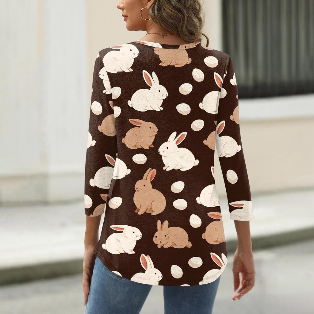 Damen T-Shirt mit Weihnachtsdruck, 3/4-Ärmel, für den Alltag, Wochenendmode, Basic, Rundhalsausschnitt, normales Oberteil