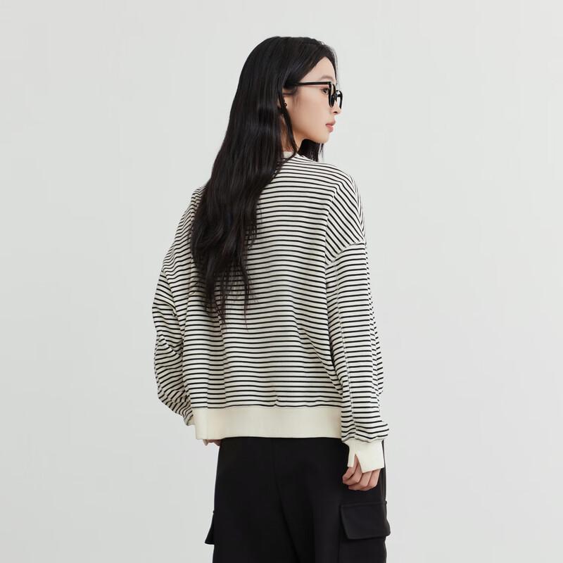 Elva' Island Women's Autumn/Winter Striped Drop Shoulder Crew Neck Loose Sweatshirt