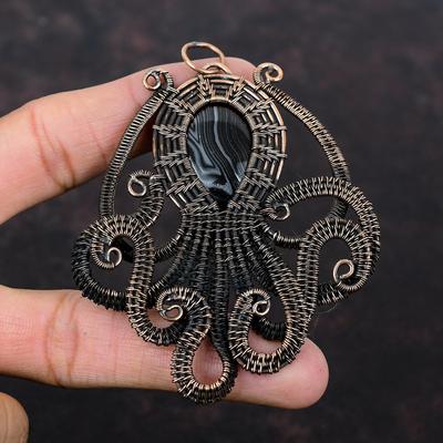 Psilomelane Pendant Copper Wire Wrapped Jewelry Original Gemstone Pendant Handmade Octopus Pendant Copper Wire Wrapped Pendant Gift For Her