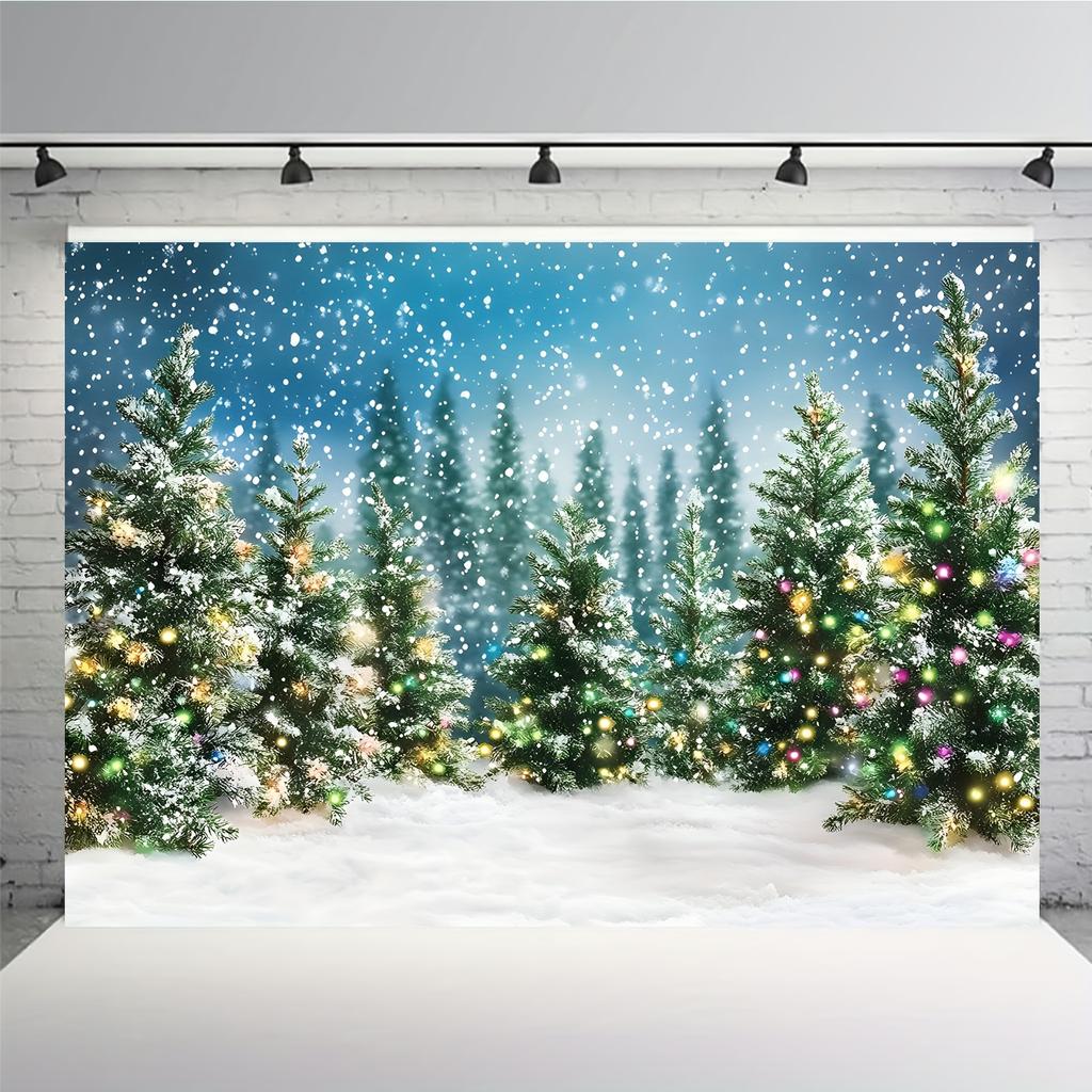 2D Snow Landscape Forest Christmas Background Cloth Indoor and Outdoor Christmas Activity Photography Background