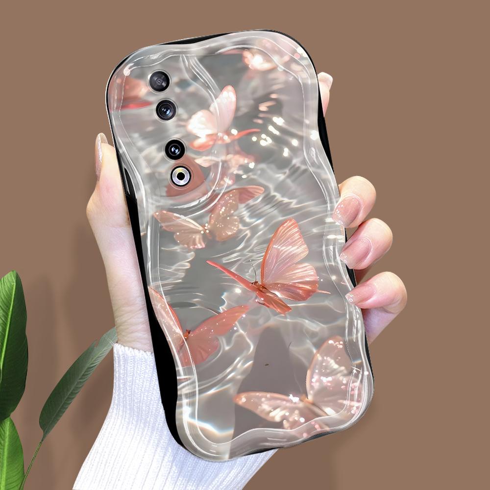 Søt tegneseriemønster kremteksturomslag Bølget kant mykt silikondeksel Telefondeksel til Huawei Honor Infinix Tecno iPhone