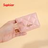 Embroidery thread rhombus pattern three-fold short wallet solid color simple card bag pu leather wallet women's high-end sense